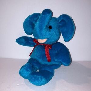 Beanpals Kellytoy Blue Elephant with Red Bow‎ Plush 9”